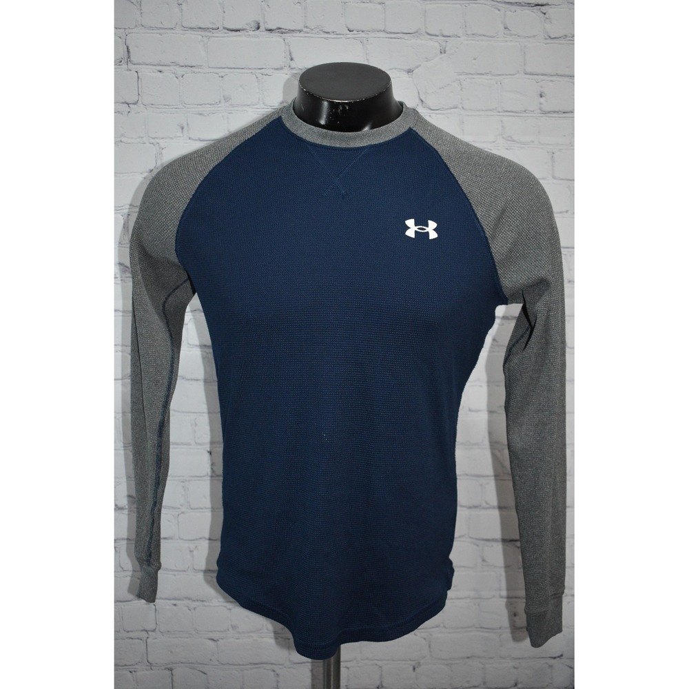 Under Armour Shirt Mens Medium Blue Grey Thermal Waffle Knit Raglan Long Sleeve - Picture 9 of 9